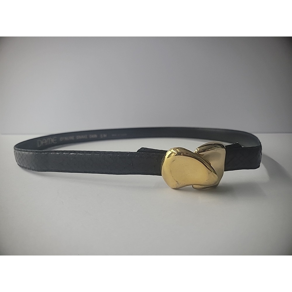 Vintage Dame Genuine Snake Skin Belt Woman S Small Black Gold Tone Buckle